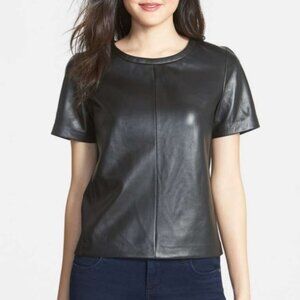 Halogen Black Leather Short Sleeve Top SP